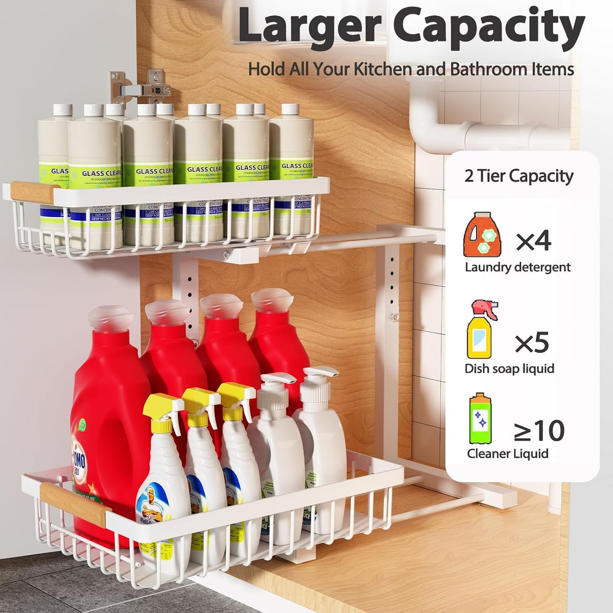 Two Tier Pull Out Under Sink Organiser, Set of 2, view 2