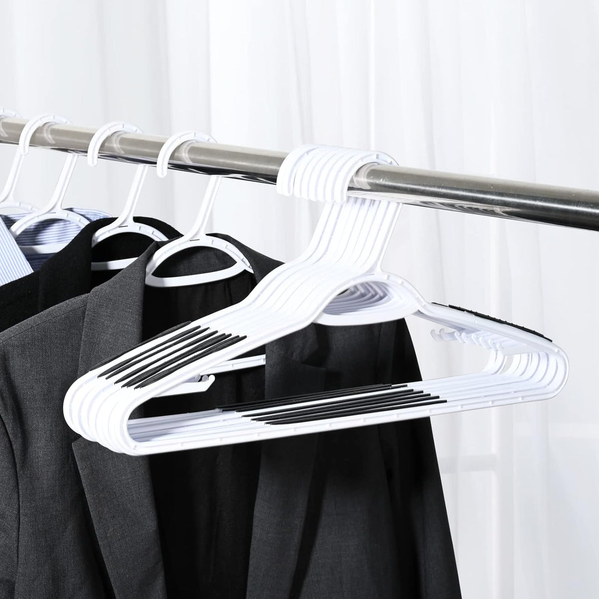 Black Plastic Hangers with Clips, Pack of 30, view 2