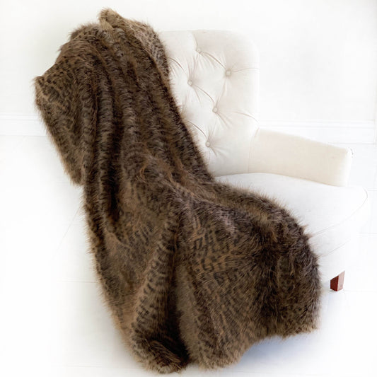 Plush Tawny Wildcat Handmade Luxury Faux Fur Throw