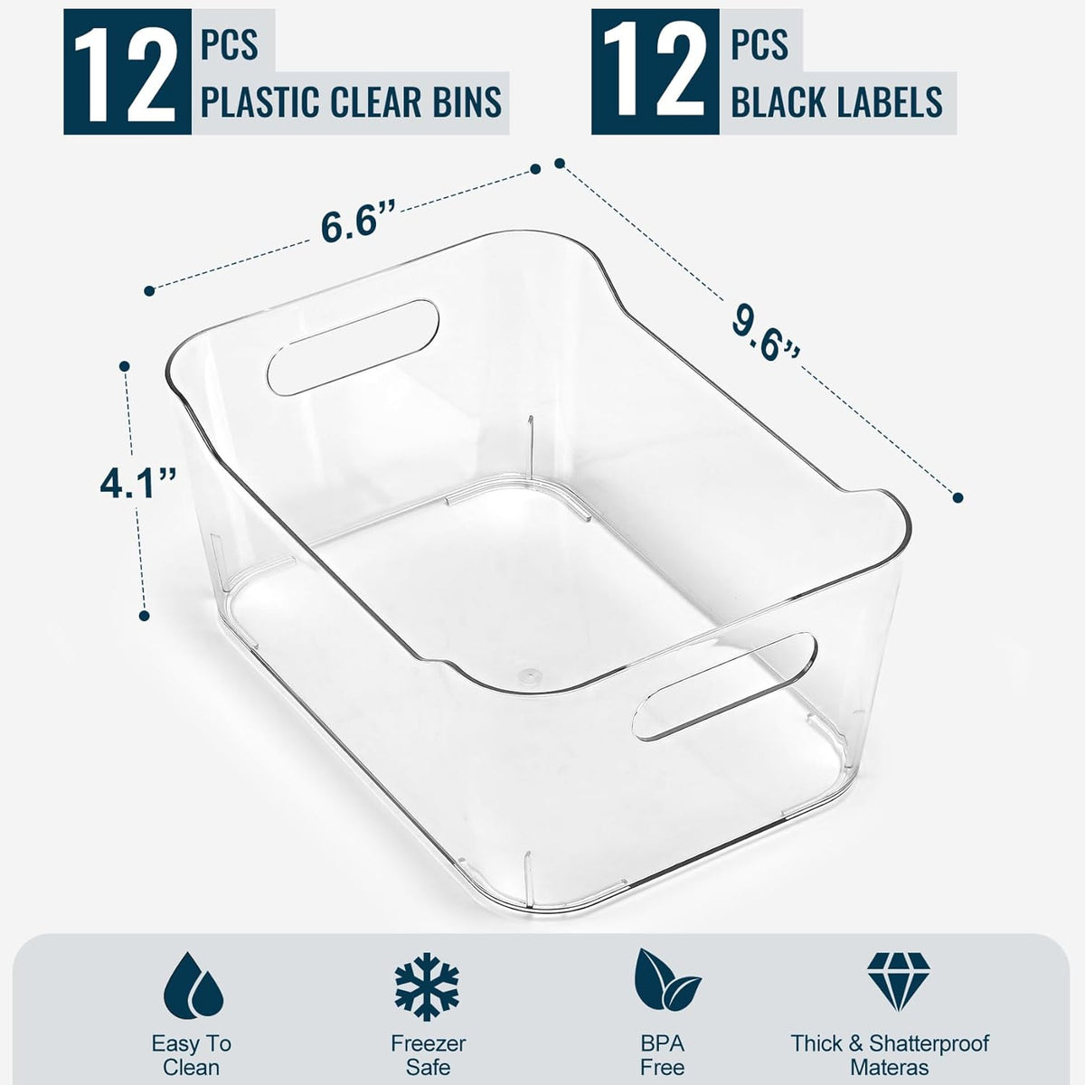 Clear Pantry Bins with Handles and Labels, Pack of 12, view 2
