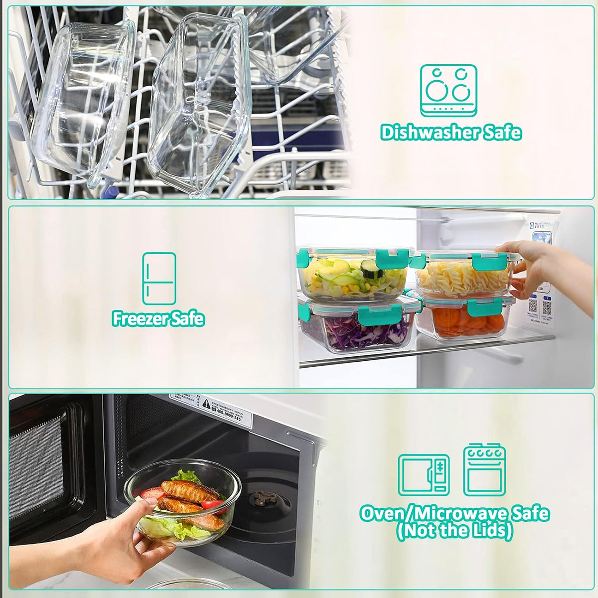Glass Meal Prep Containers with Green Lids, 8 Pack, view 4