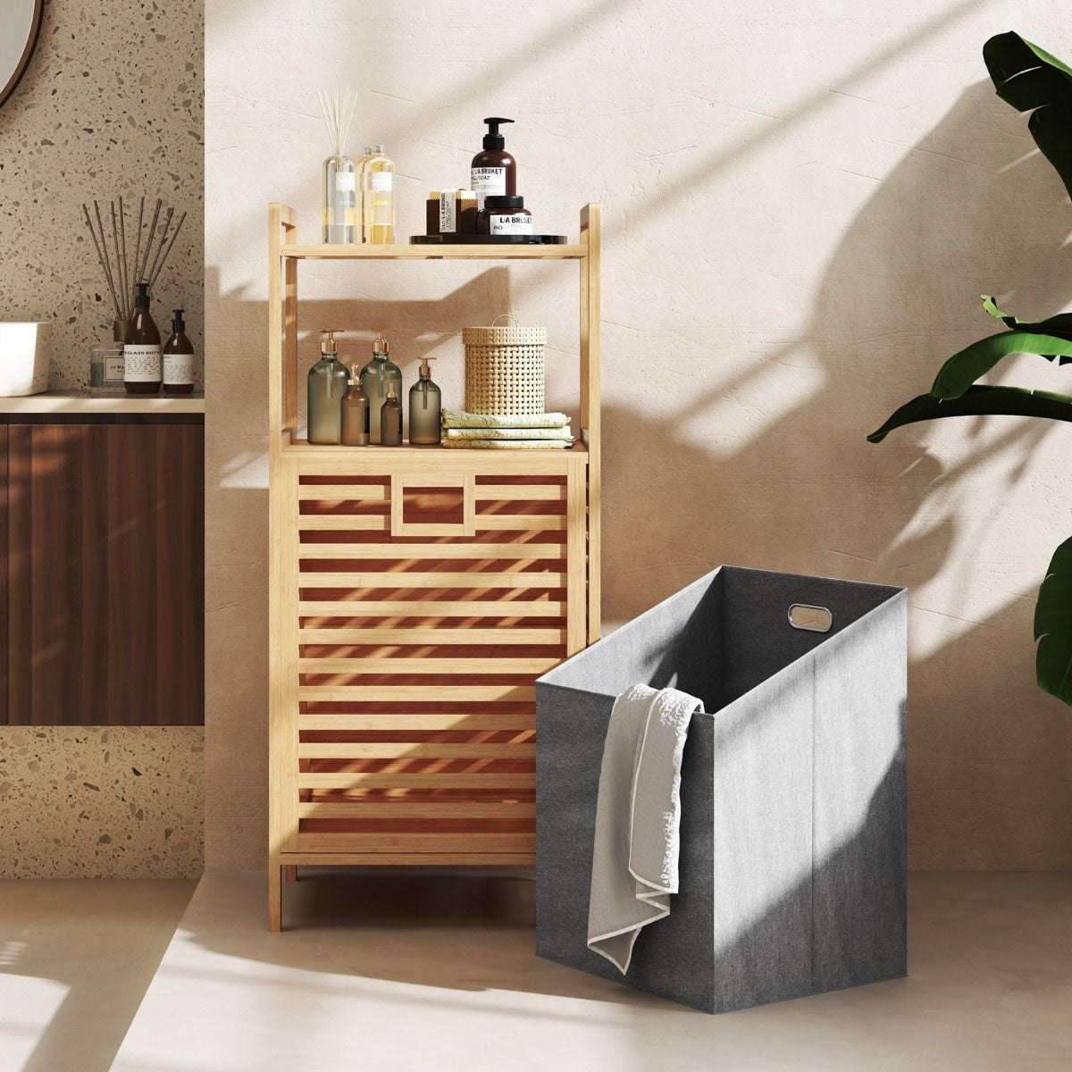 Tilt Out Laundry Hamper with 2-Tier Storage Shelves