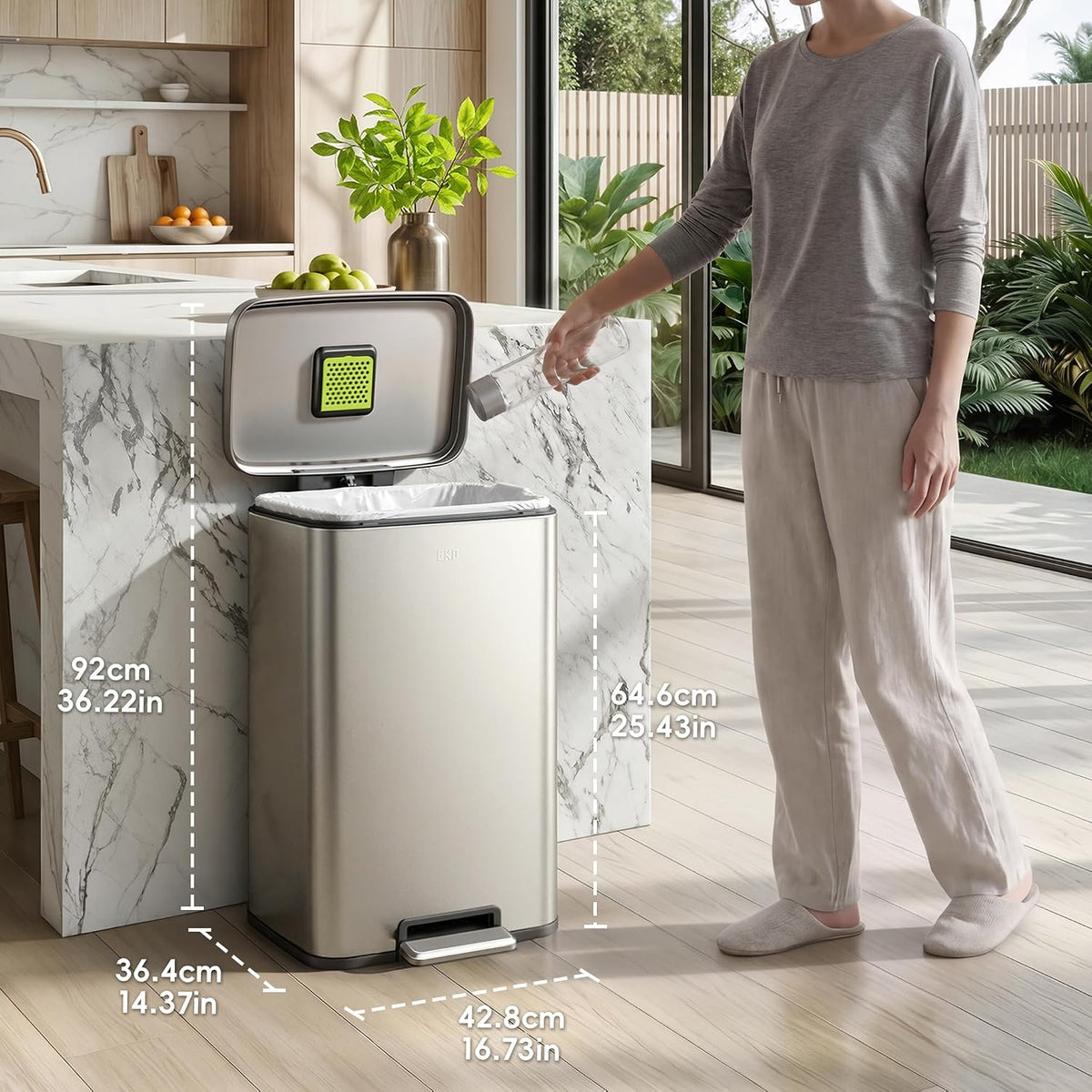 Brushed Steel Pedal Bin, 50 Litre, view 6