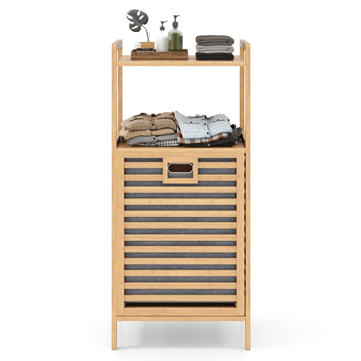 Tilt Out Laundry Hamper with 2-Tier Storage Shelves