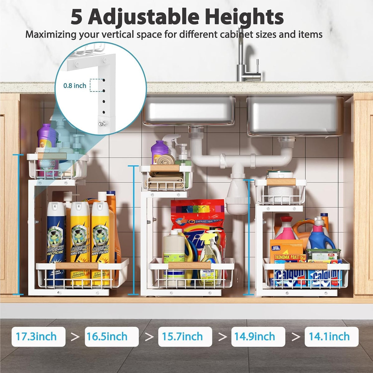 Two Tier Pull Out Under Sink Organiser, Set of 2, view 3