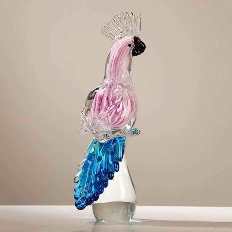 Parrot Sculpture Ornament, Glass Crafts, Bird Statues, Luxury Creative Gift, Living Room, Office, Desktop Decoration, Artwork