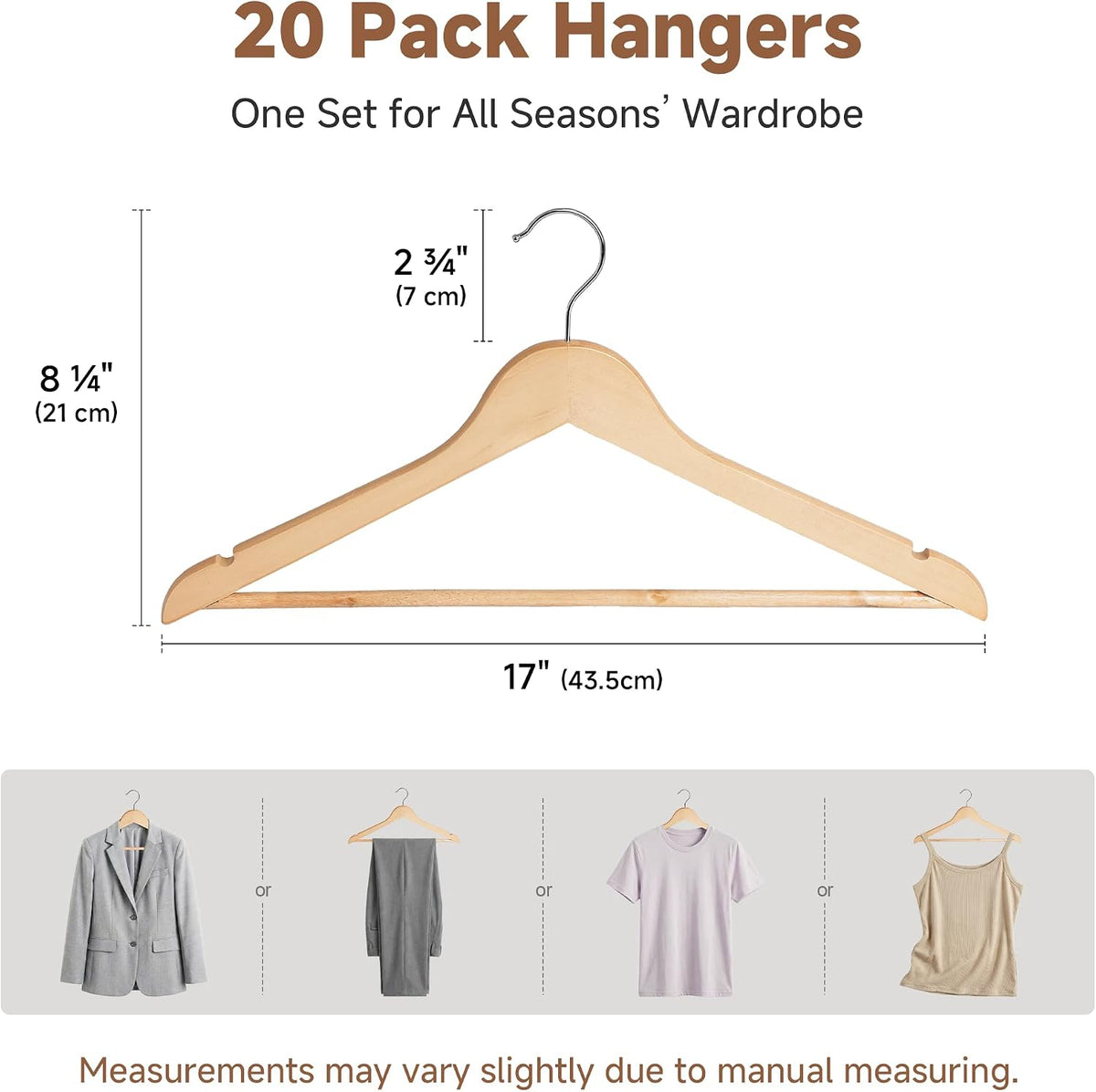 Solid Wood Coat Hangers, Pack of 20, view 4