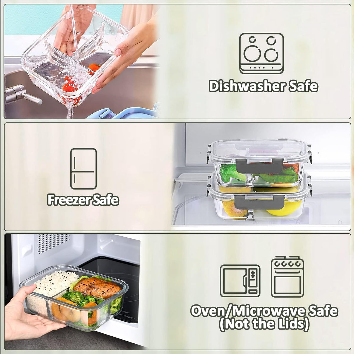 Glass Food Containers with Clip Lids, 1050 ml, Pack of 5, view 4