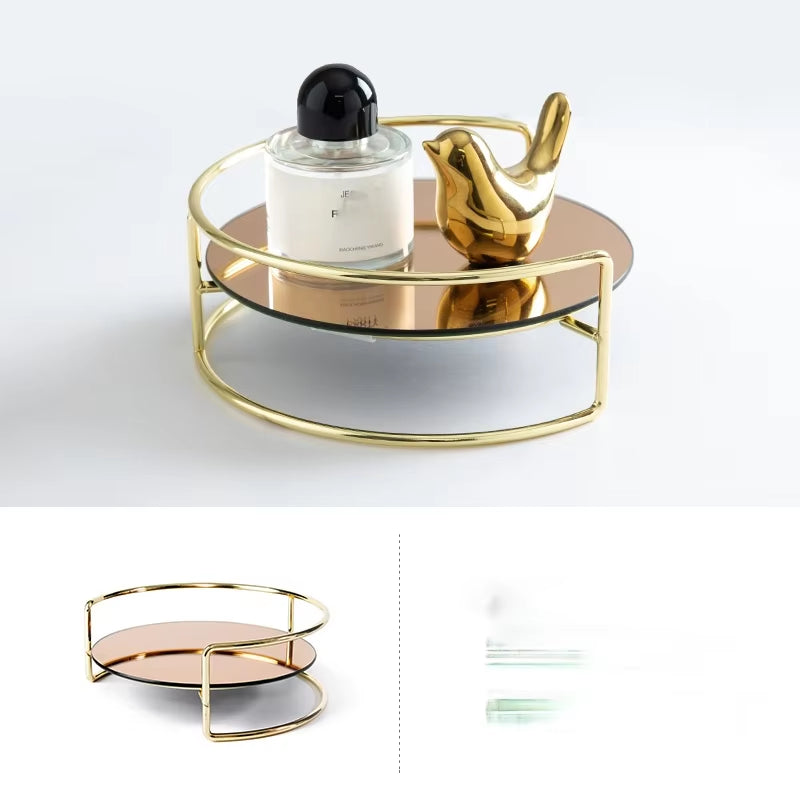 European-Style Double-Layer Stainless Steel Cosmetic Storage Box Home Desktop Dressing Table Perfume Rack Bathroom Makeup Rack