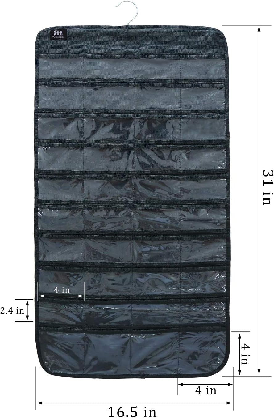 Hanging Jewellery Organiser with 80 Clear Pockets, Black, view 6