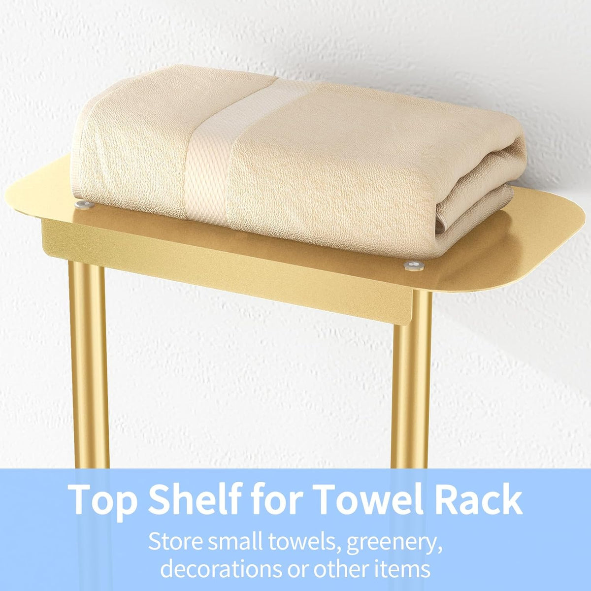 Wall Mounted Towel Rack with Shelf, Gold, view 4