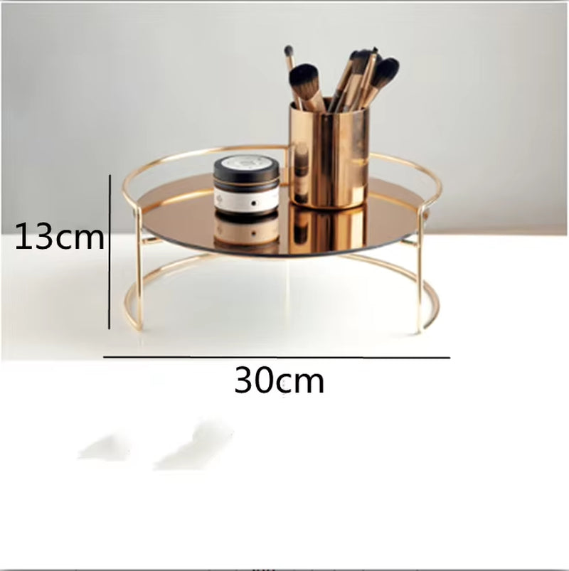 European-Style Double-Layer Stainless Steel Cosmetic Storage Box Home Desktop Dressing Table Perfume Rack Bathroom Makeup Rack