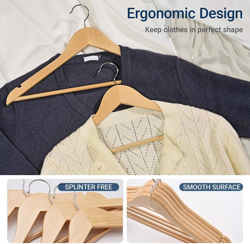 Natural Wooden Coat Hangers, Pack of 30, view 3