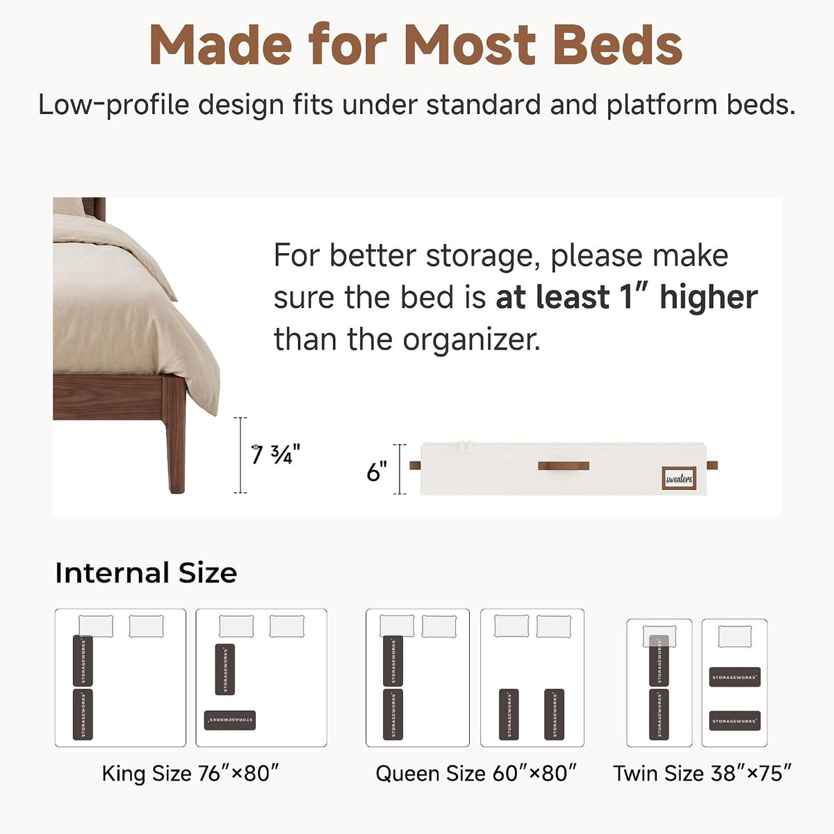 Under Bed Storage Bags with Clear Lids, Pack of 2, Ivory, view 6