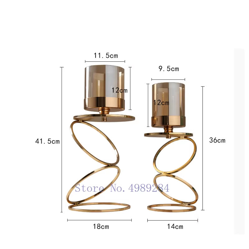 Nordic Creative Retro Gold Candlestick Decorative Ornaments Glass Candle Holders Modern Home Wedding Decoration Christmas