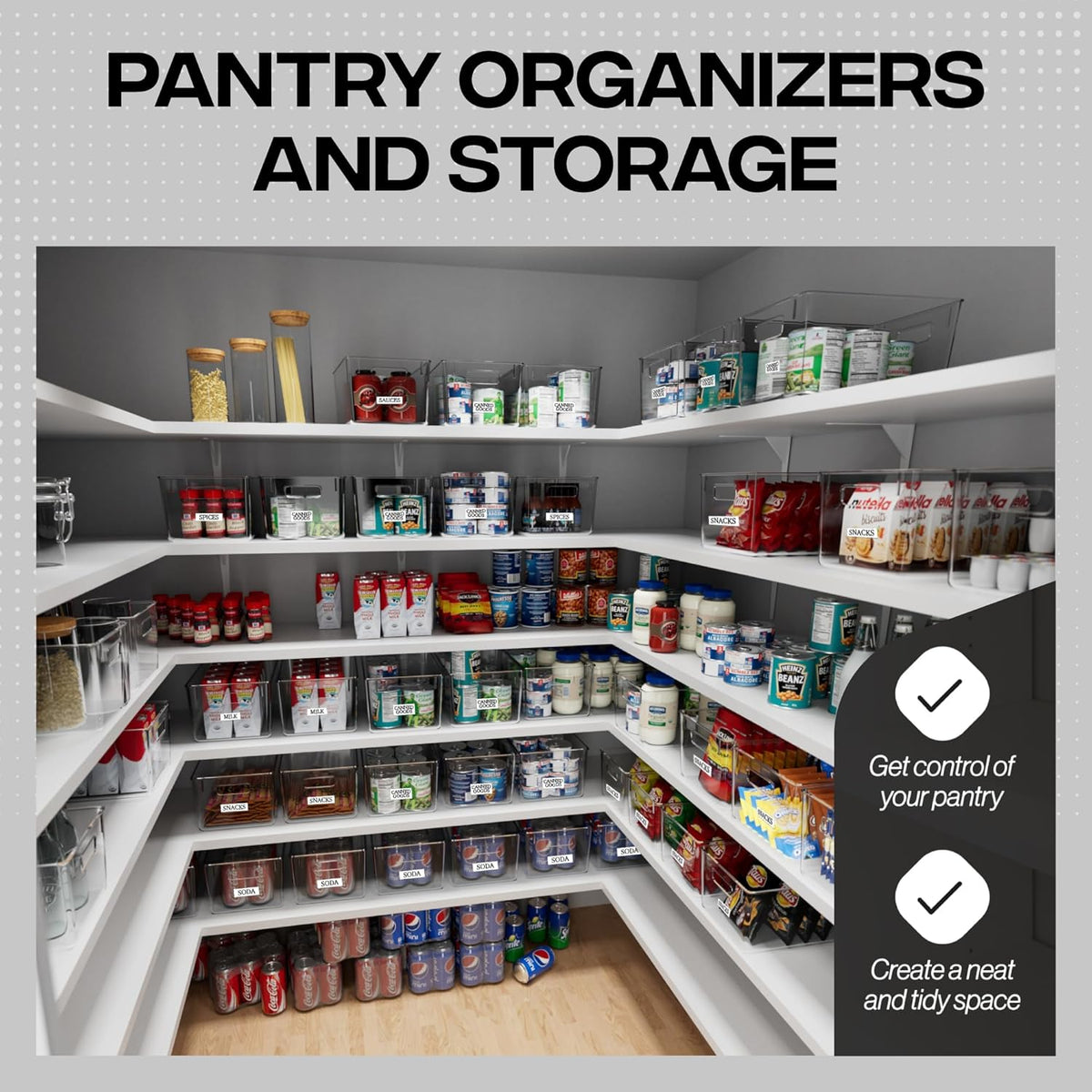 Clear Pantry Storage Bins, Pack of 4, view 2