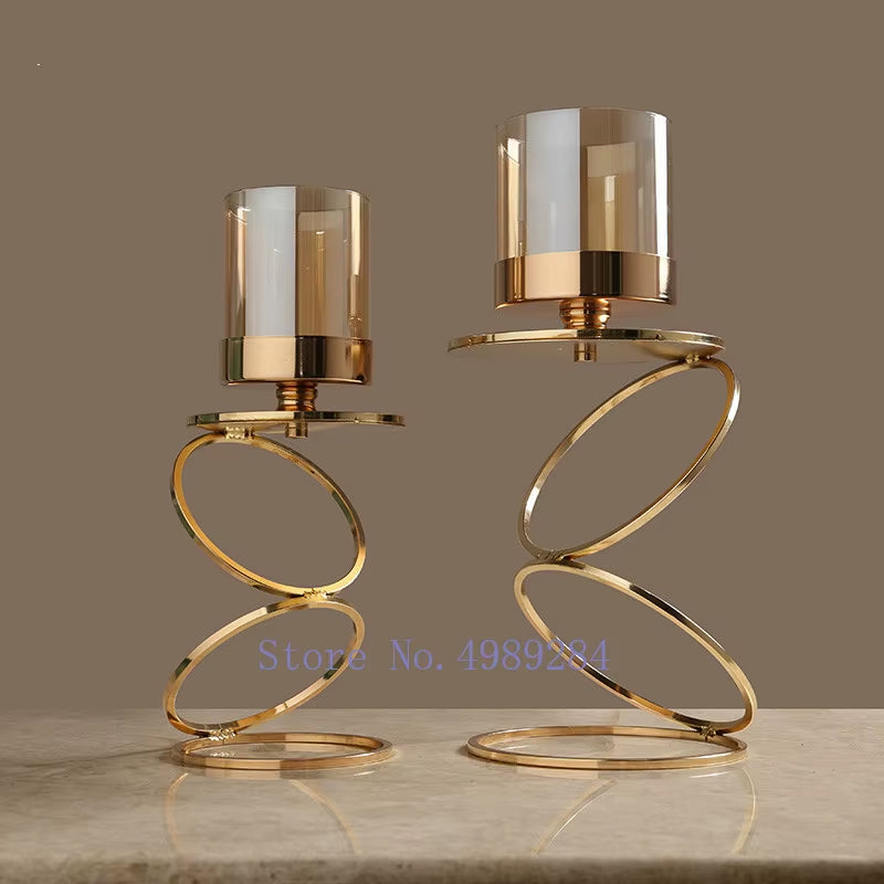 Nordic Creative Retro Gold Candlestick Decorative Ornaments Glass Candle Holders Modern Home Wedding Decoration Christmas