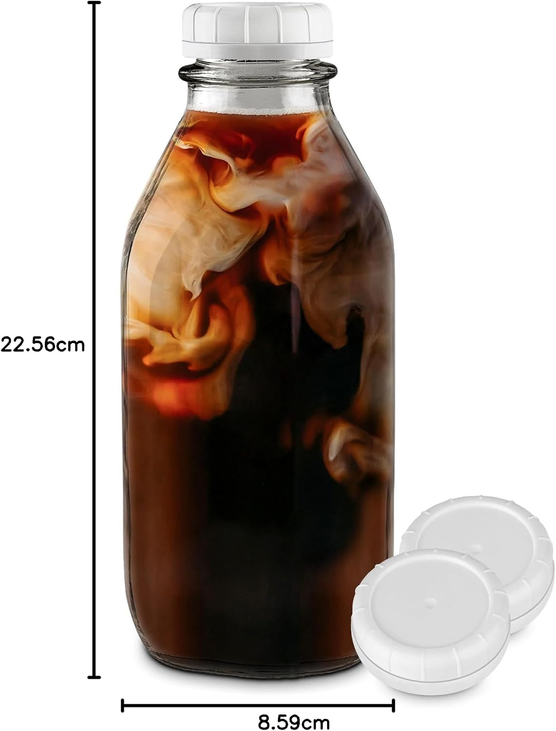 Glass Milk Bottle with Three Caps, 1 Litre, view 7