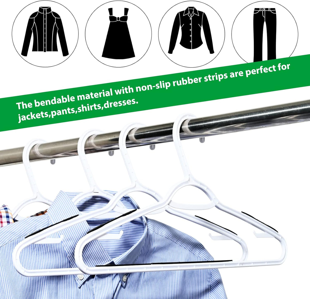 Black Plastic Hangers with Clips, Pack of 30, view 7