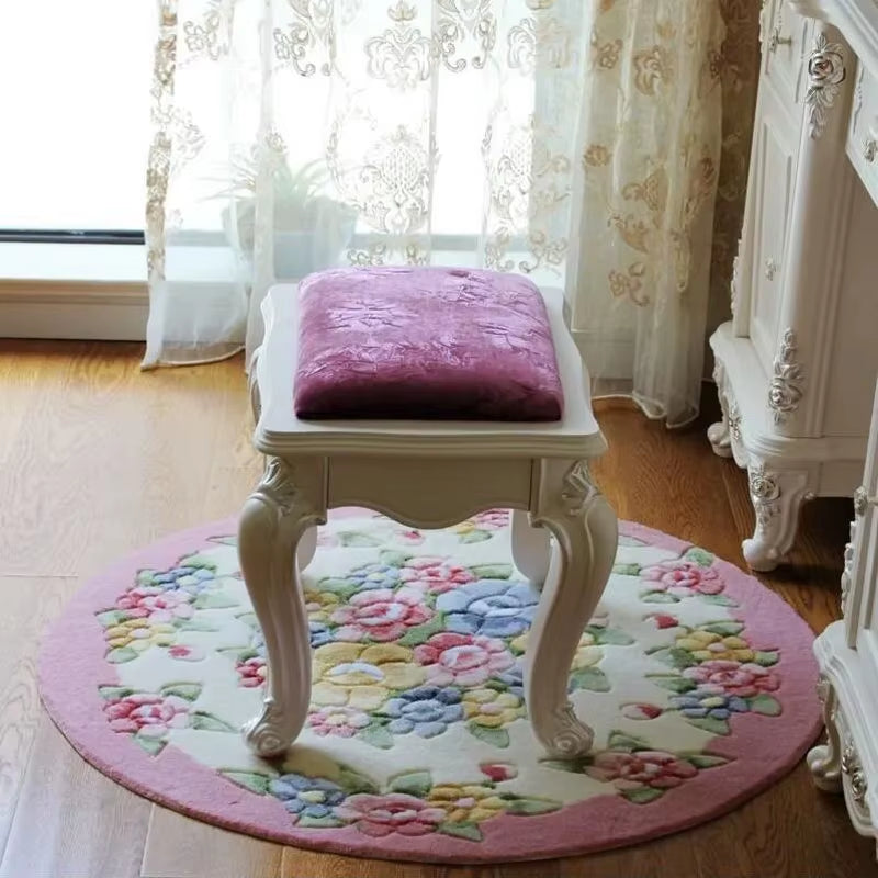 Pink Flower Print round Bathroom Carpet Dia 80Cm Non-Slip Bathroom Mat for Doorway Toilt Bedroom Bath Mat Rug Cheap Bath Carpet