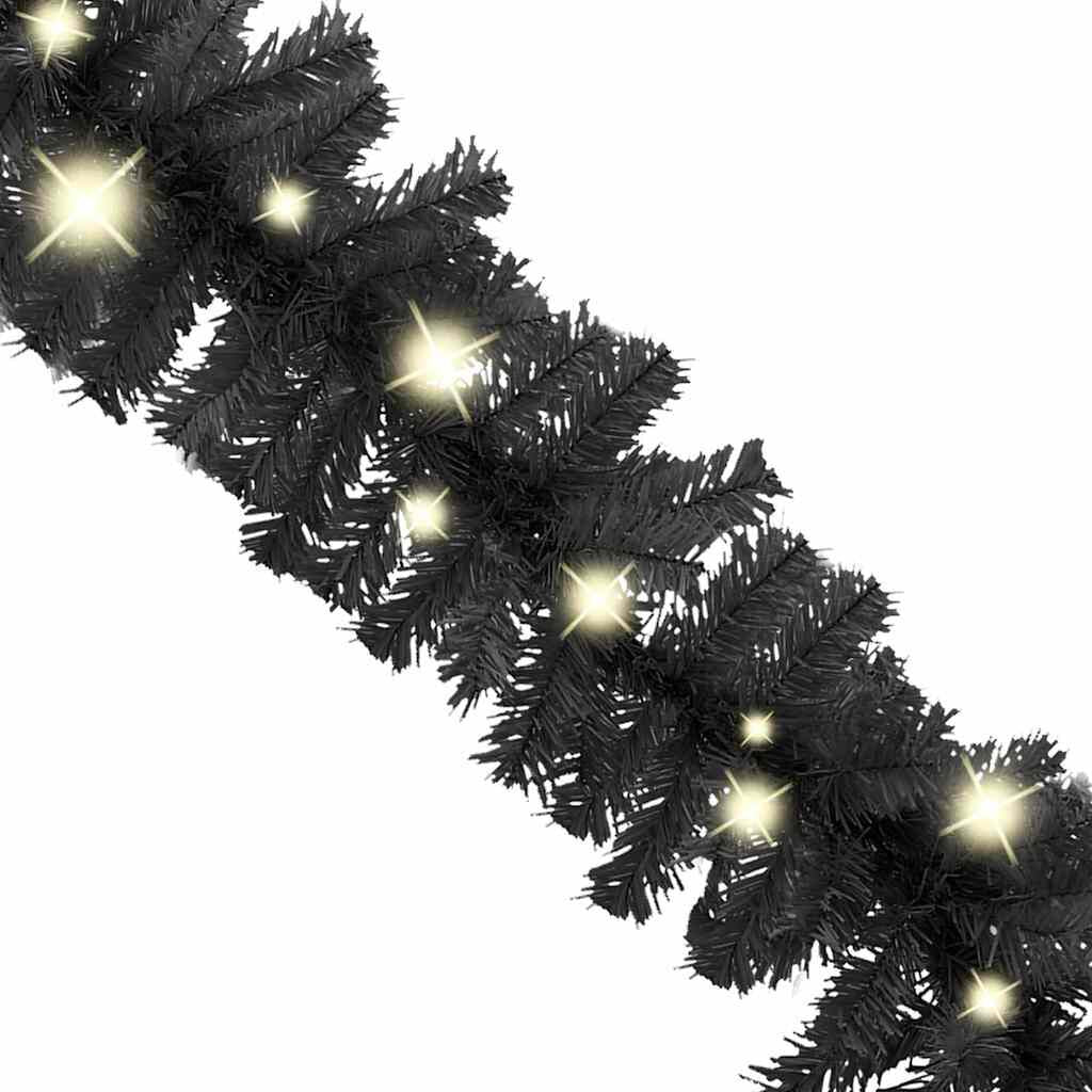 Christmas Garland with LED Lights 10 M Black