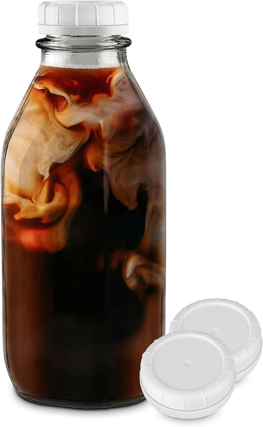 Glass Milk Bottle with Three Caps, 1 Litre