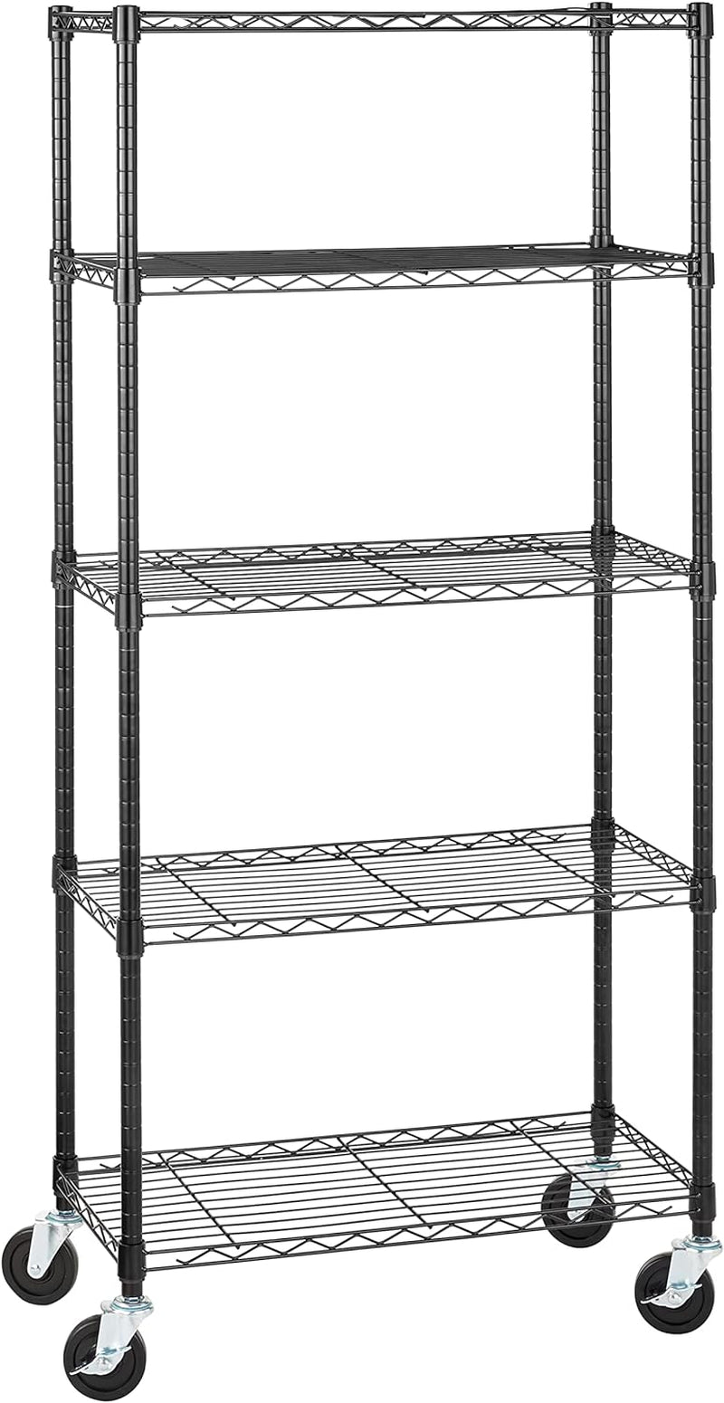 Five Shelf Storage Unit on Wheels, Black