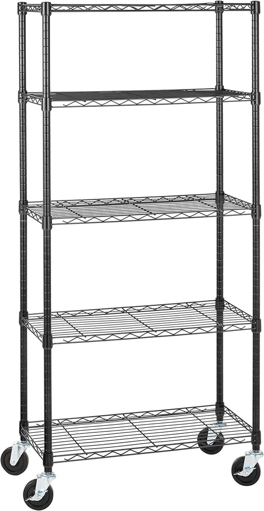 Five Shelf Storage Unit on Wheels, Black