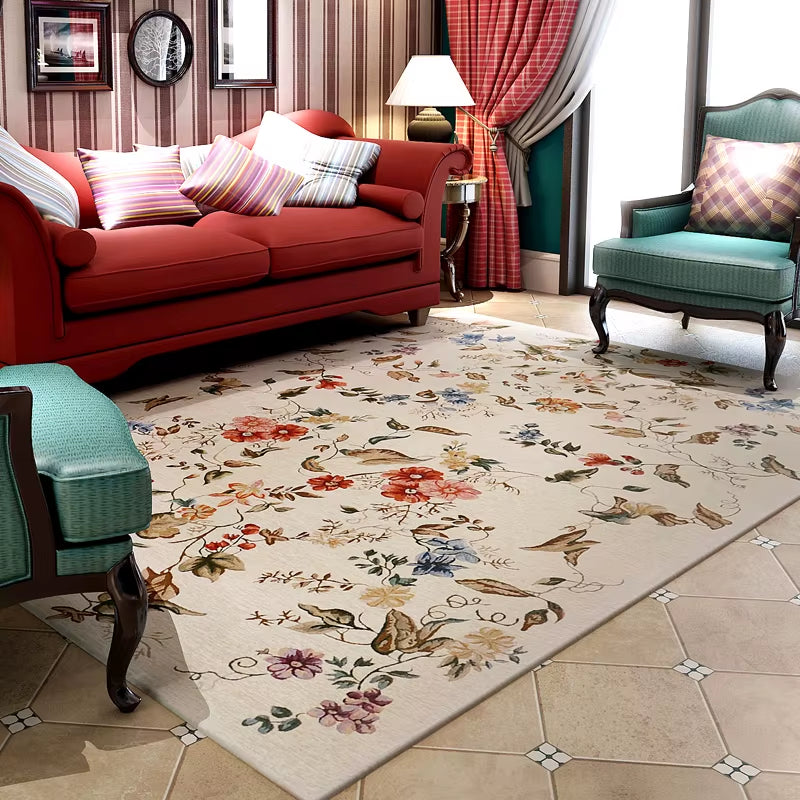 European Style Thick Delicate Floral Carpets for Living Room Decor Pastoral Area Rug Bedroom Home Floor Door Mat Big Carpet