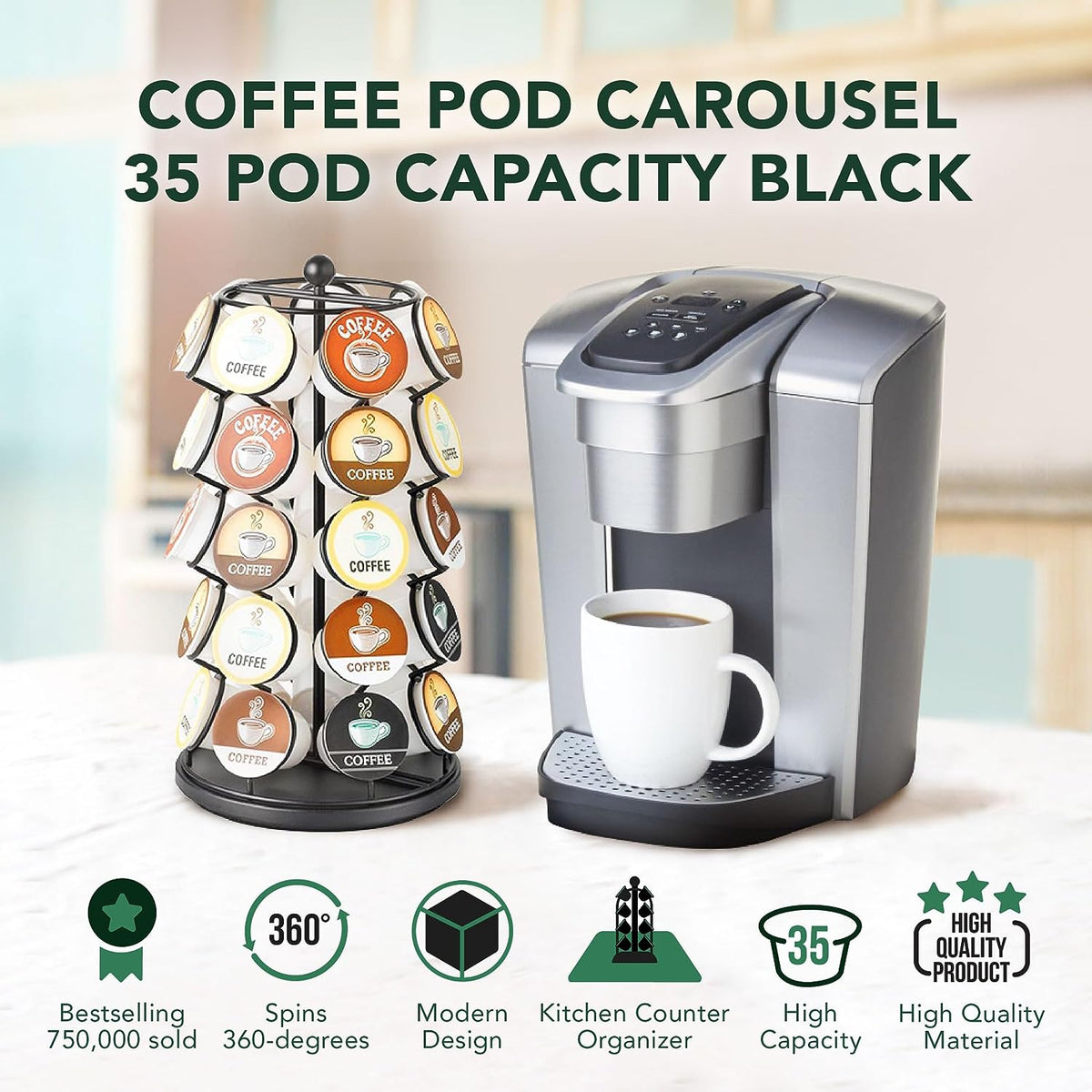 Rotating Coffee Pod Carousel, Holds 35 Pods, Black, view 5