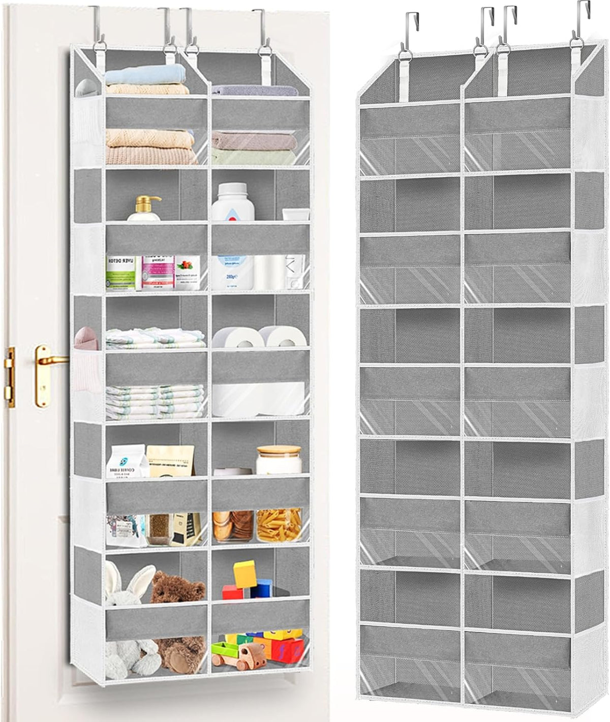 Over the Door Organiser with 10 Pockets, Light Grey