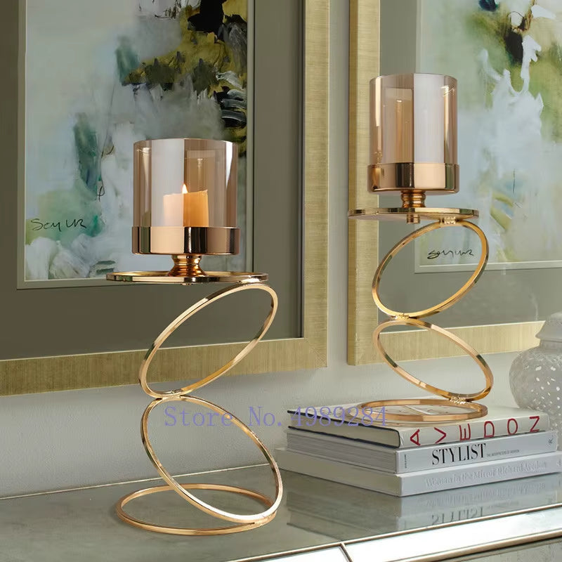 Nordic Creative Retro Gold Candlestick Decorative Ornaments Glass Candle Holders Modern Home Wedding Decoration Christmas