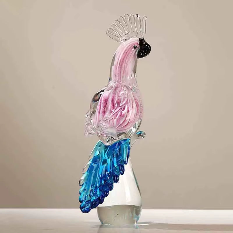 Parrot Sculpture Ornament, Glass Crafts, Bird Statues, Luxury Creative Gift, Living Room, Office, Desktop Decoration, Artwork
