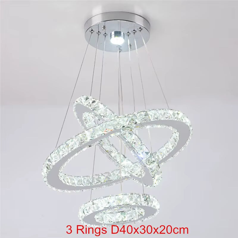 Luxury Rings Chandeliers for Dining Room Stainless Steel Modern Home Decor Hanging Lighting K9 Crystal Light Ceiling Chandeliers