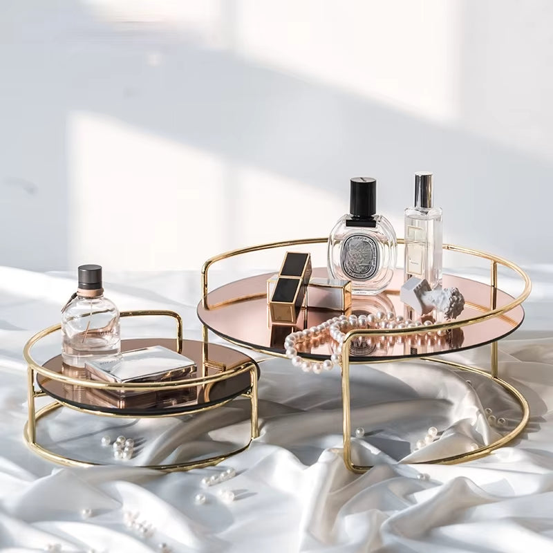 European-Style Double-Layer Stainless Steel Cosmetic Storage Box Home Desktop Dressing Table Perfume Rack Bathroom Makeup Rack